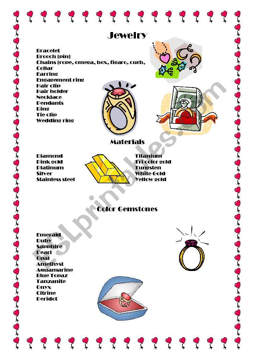 Jewelry worksheet