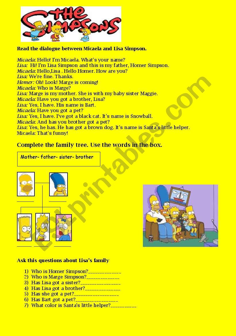  The Simpsons : Reading Comprehension Activities