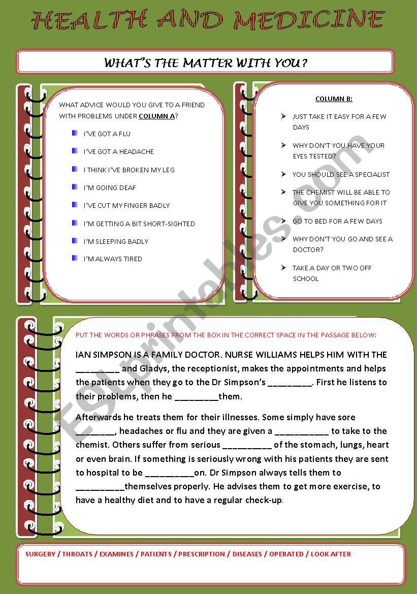 HEALTH AND MEDICINE worksheet