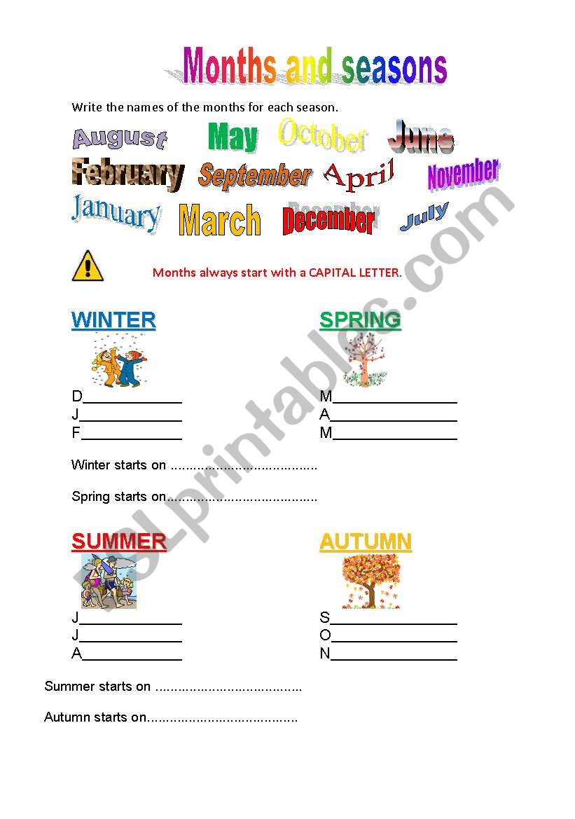 months and seasons worksheet