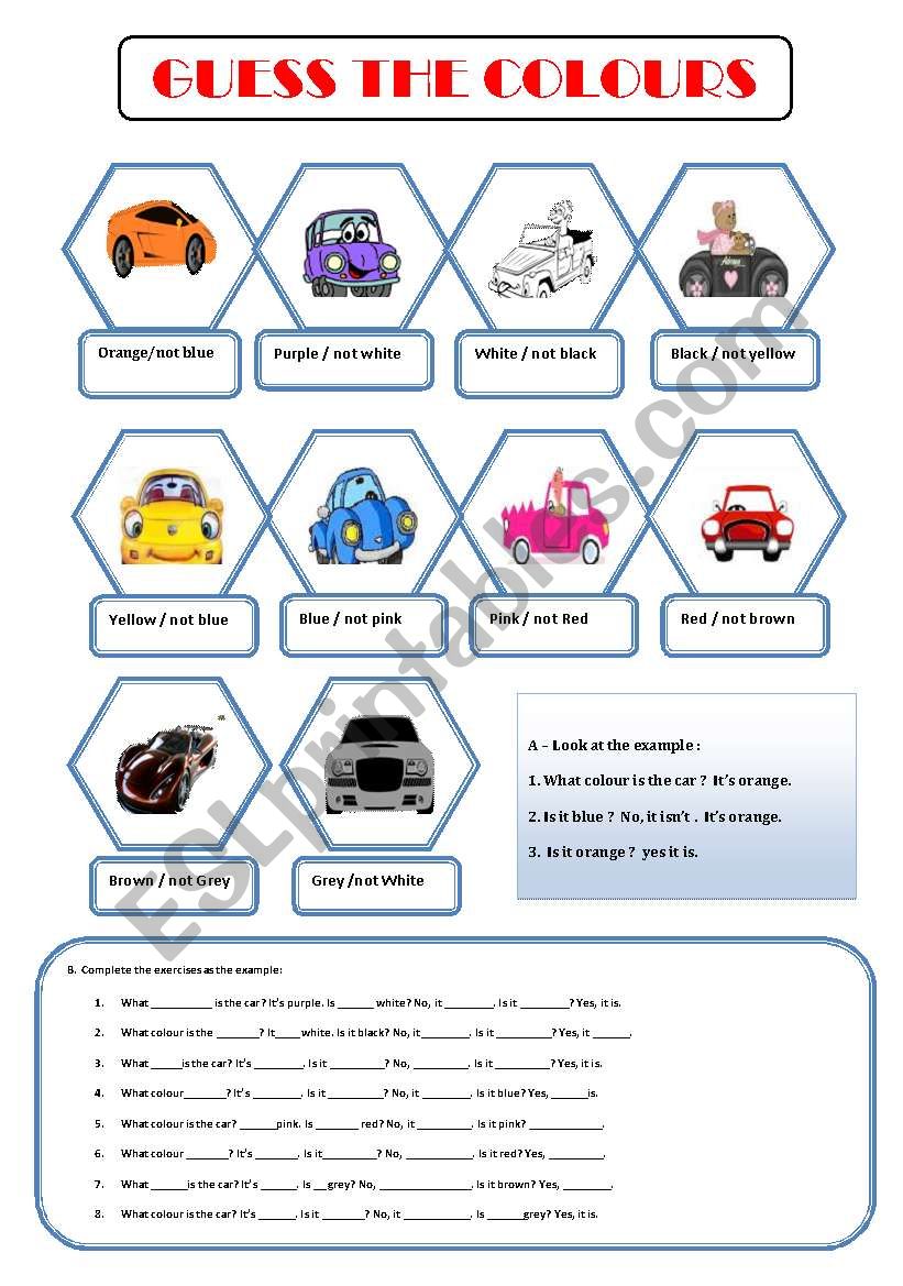 GUESS THE COLOURS OF THE CARS worksheet