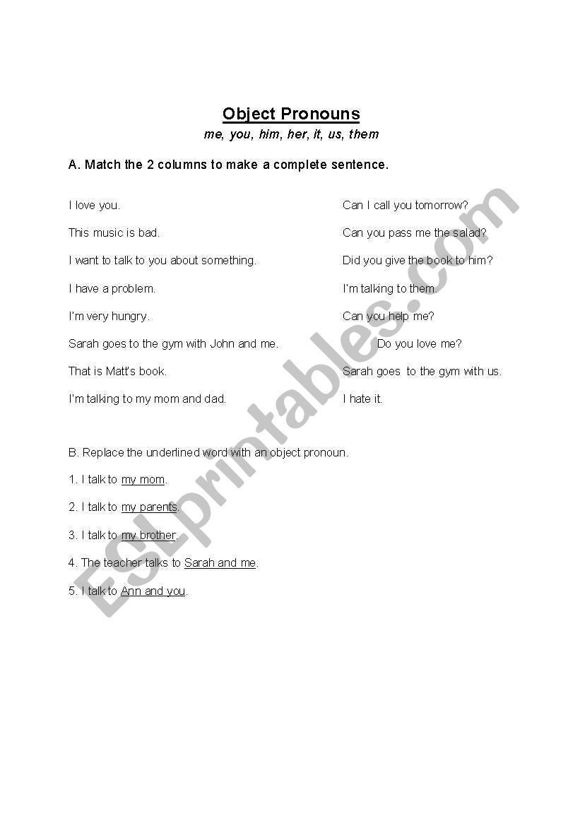 object pronouns worksheet