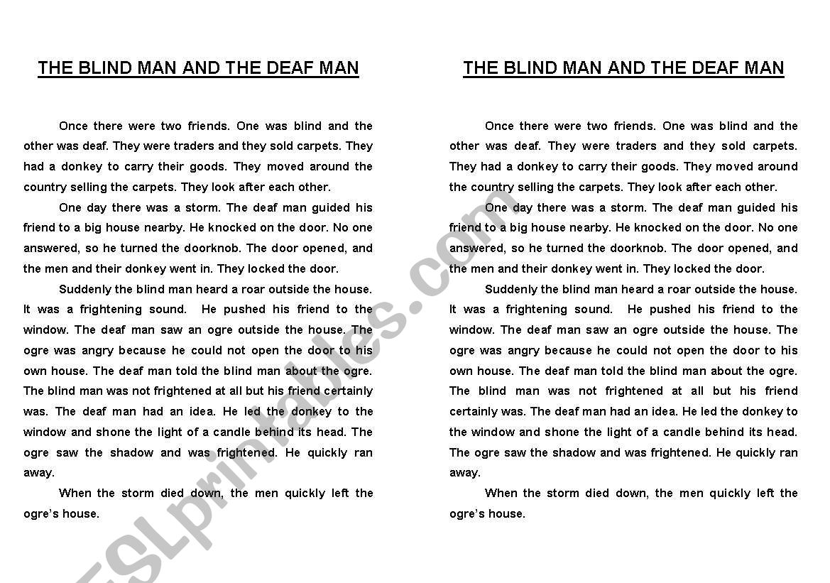 Blind man and deaf man worksheet