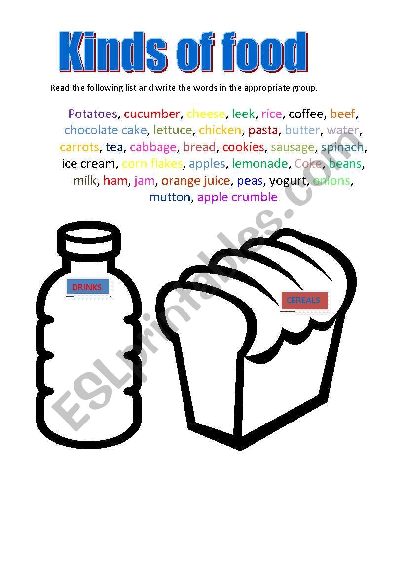 food to classify worksheet