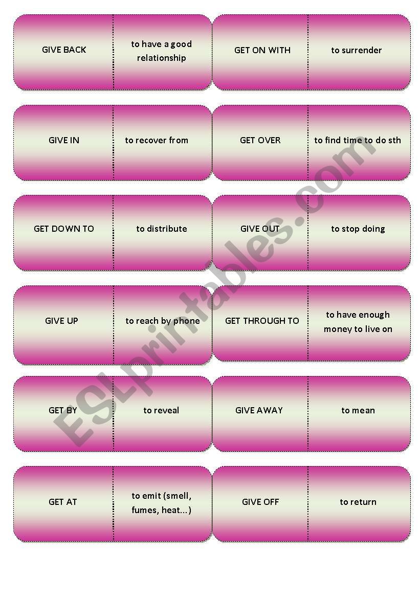 Phrasal Verbs Dominoes - Give, Get