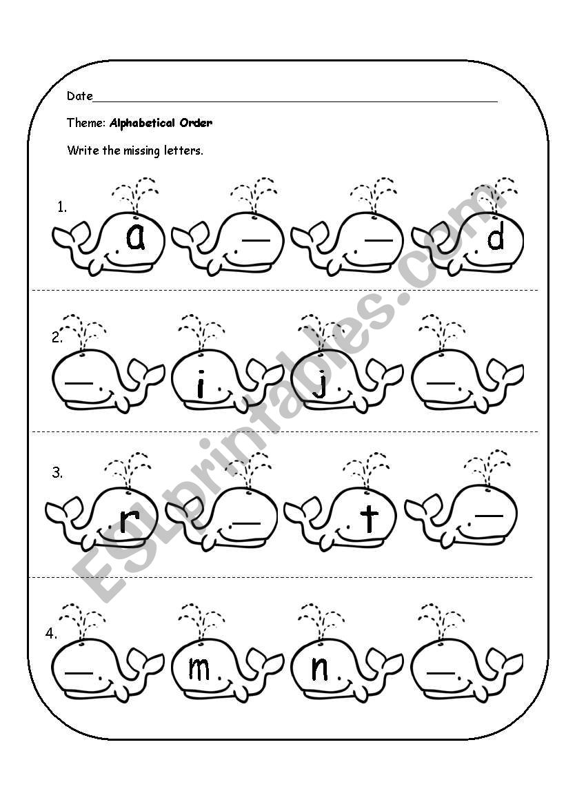 alphabetical order whales worksheet