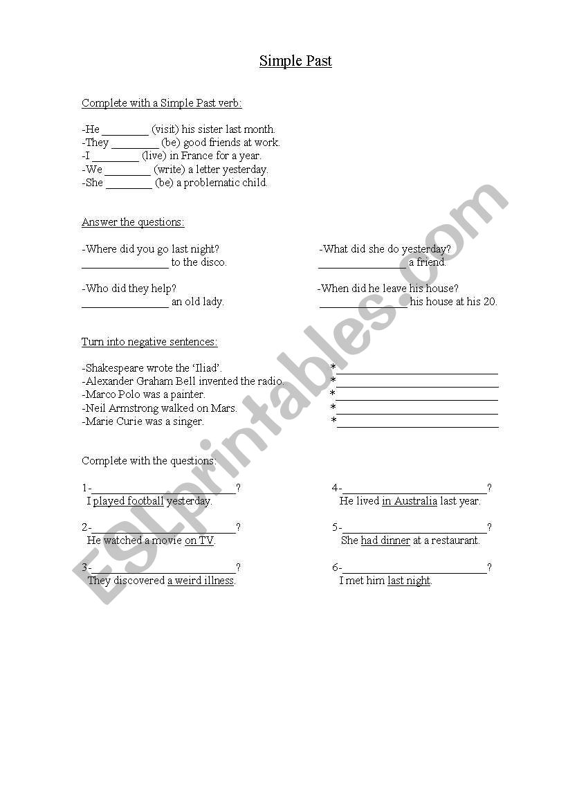 Activities with Past Simple worksheet