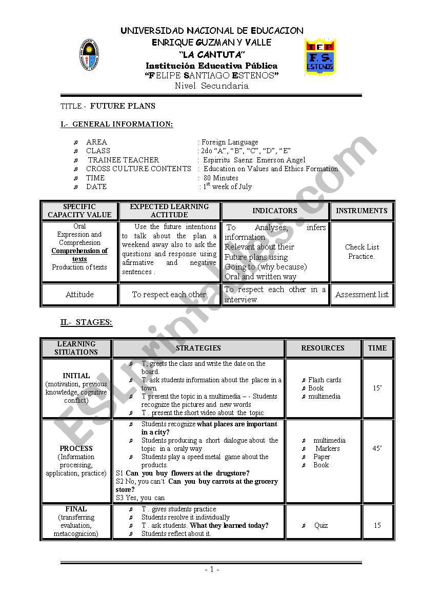 future plans worksheet