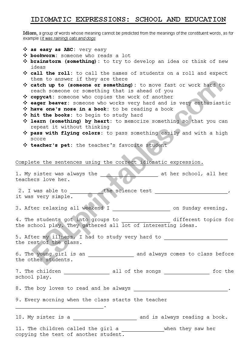 Idioms worksheet