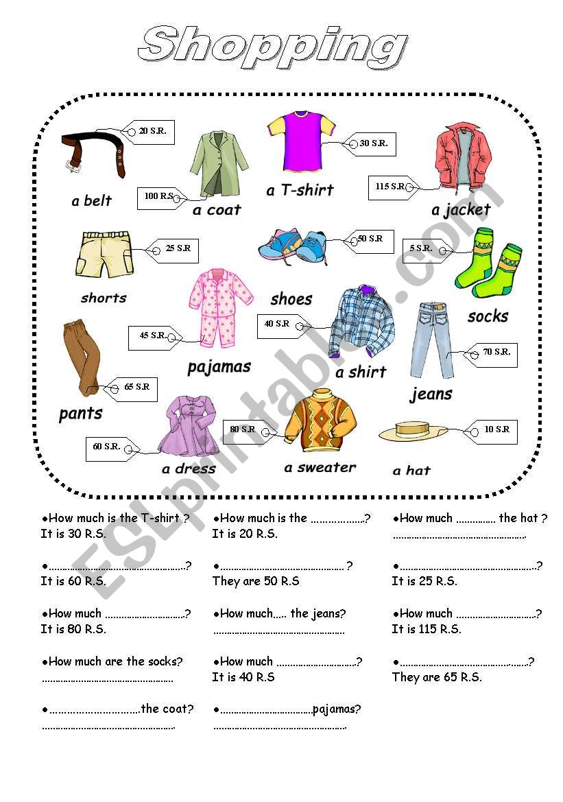 Shopping worksheet