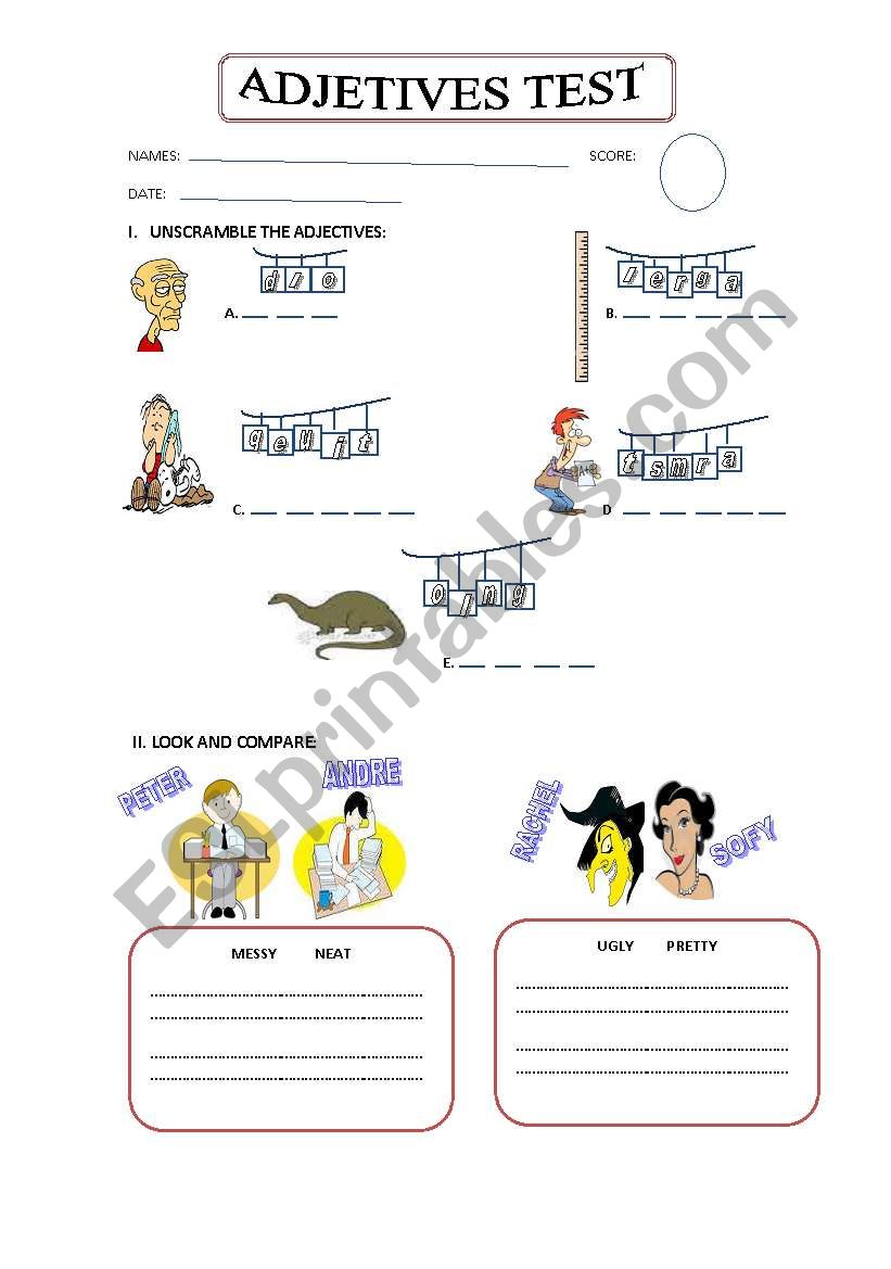 TEST ABOUT  ADJECTIVES - COMPARATIVE ADJECTIVES