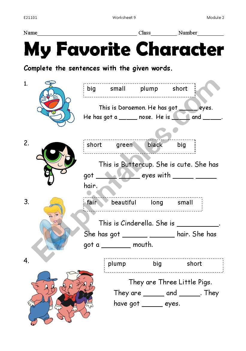 my favorite character worksheet