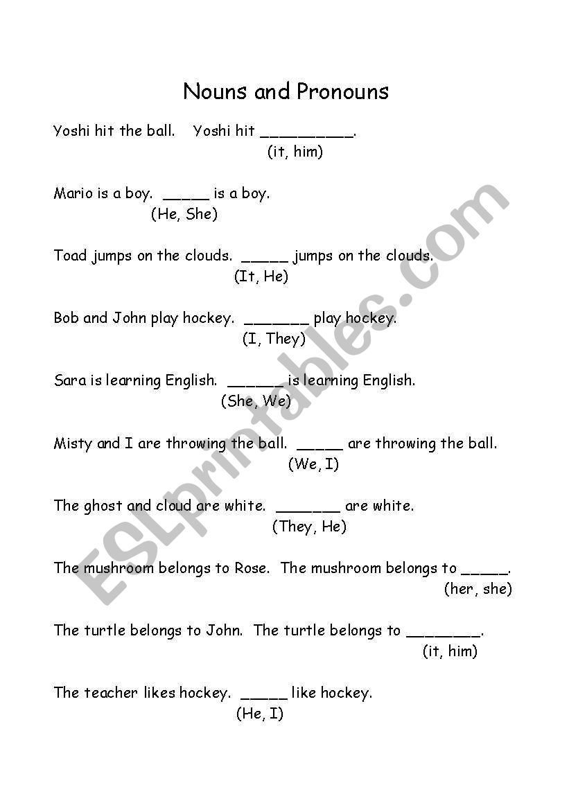 Nouns and Pronouns - Basic ESL Worksheet