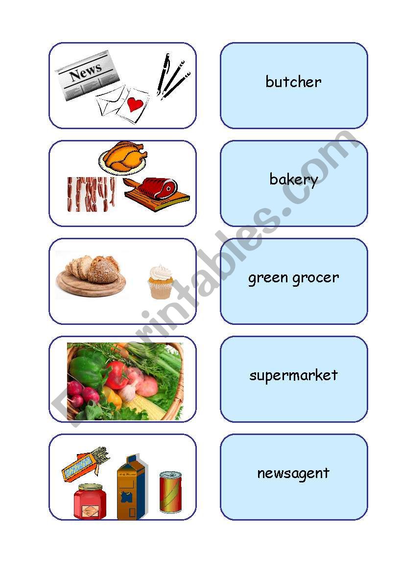 Types of shops worksheet