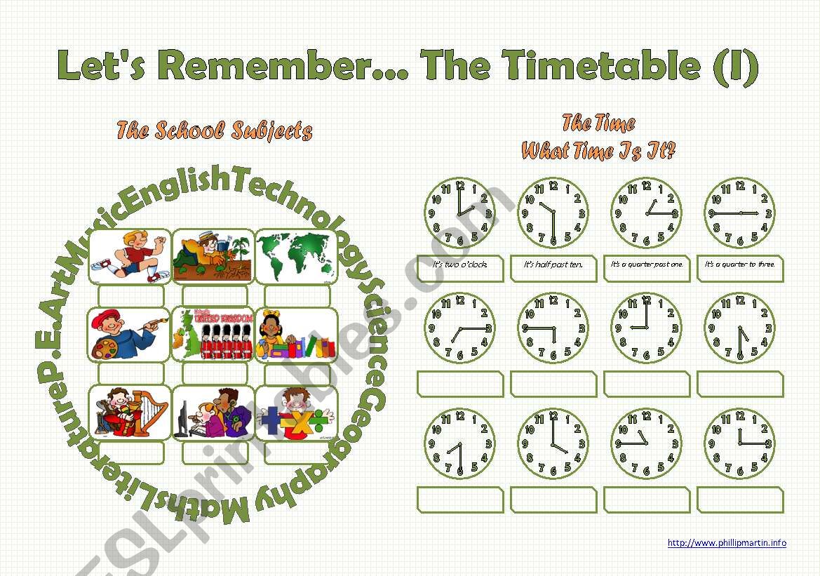 Let´s Remember the Timetable (I) - FULLY EDITABLE (even the clocks!)