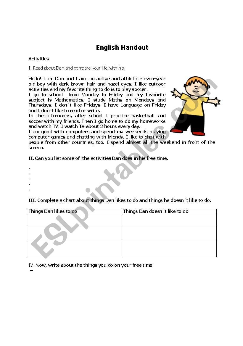 Dan Boy worksheet