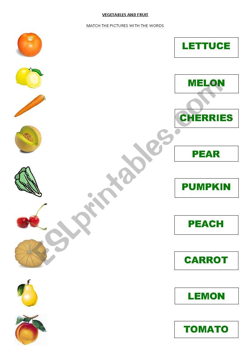 VEGETABLES AND FRUIT worksheet