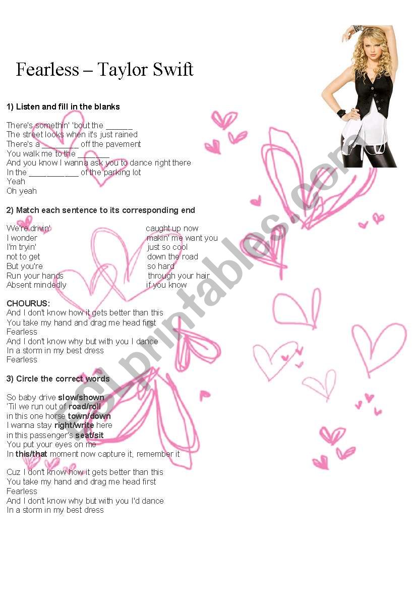 taylor swift biography worksheet