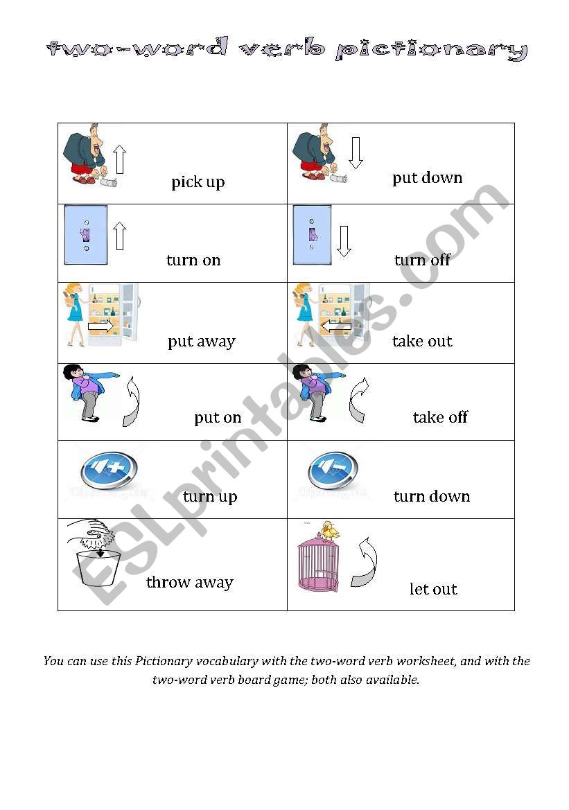 two-word verb pictionary 1/2 worksheet