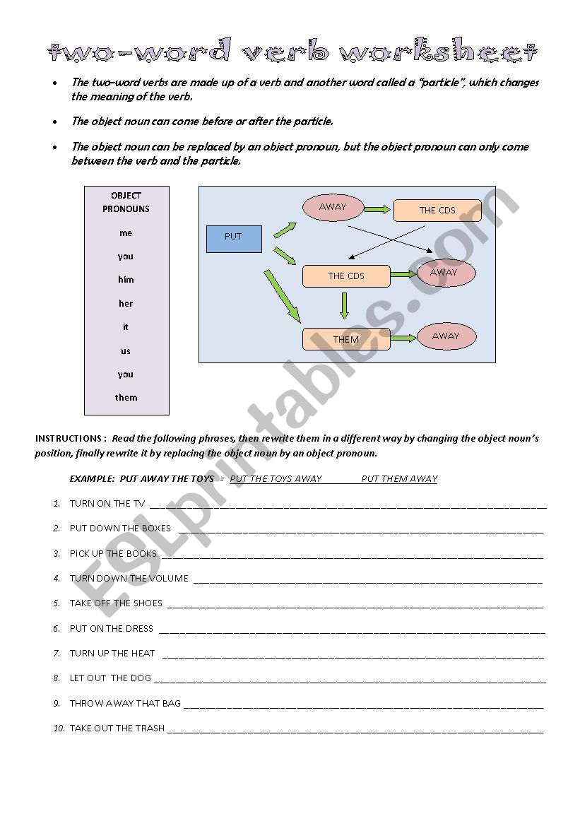 two-word verb worksheet  and board game  2/2