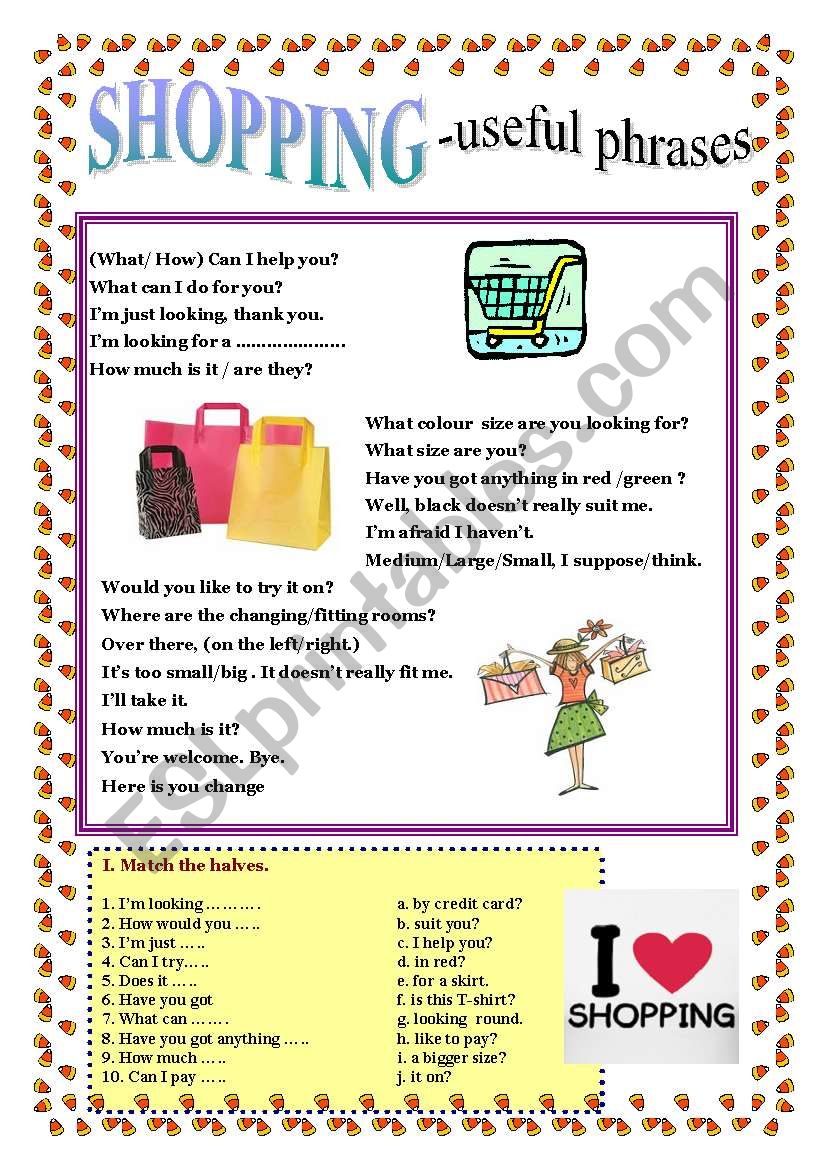 SHOPPING - useful phrases worksheet