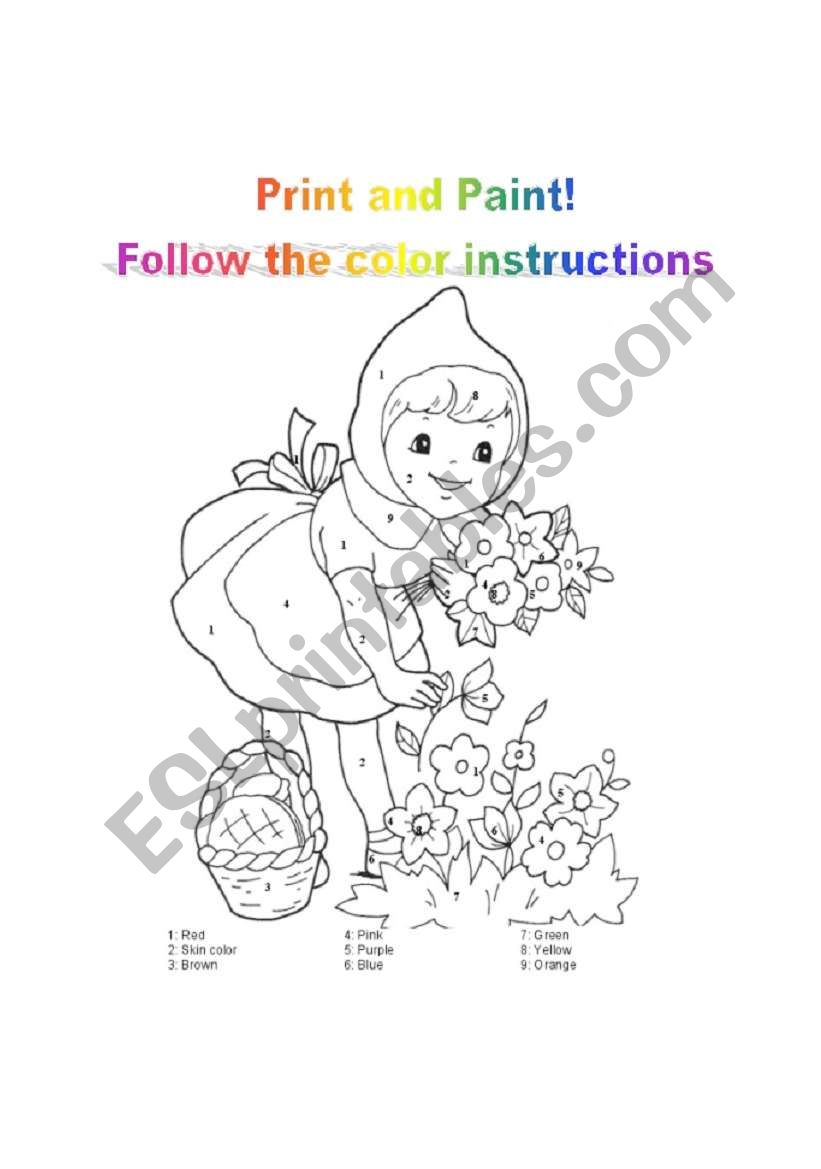 Paint following color instructions!!! - ESL worksheet by valegar