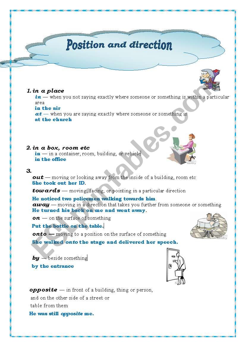 Position and direction.Prepositions of places.