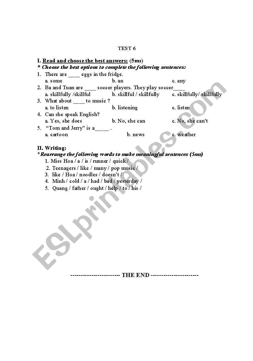 Test 6 worksheet