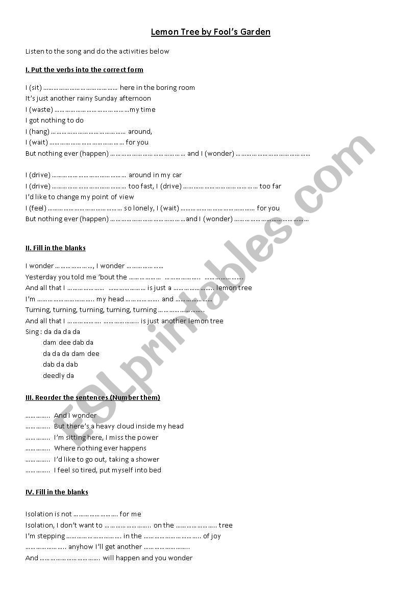 Lemon tree worksheet