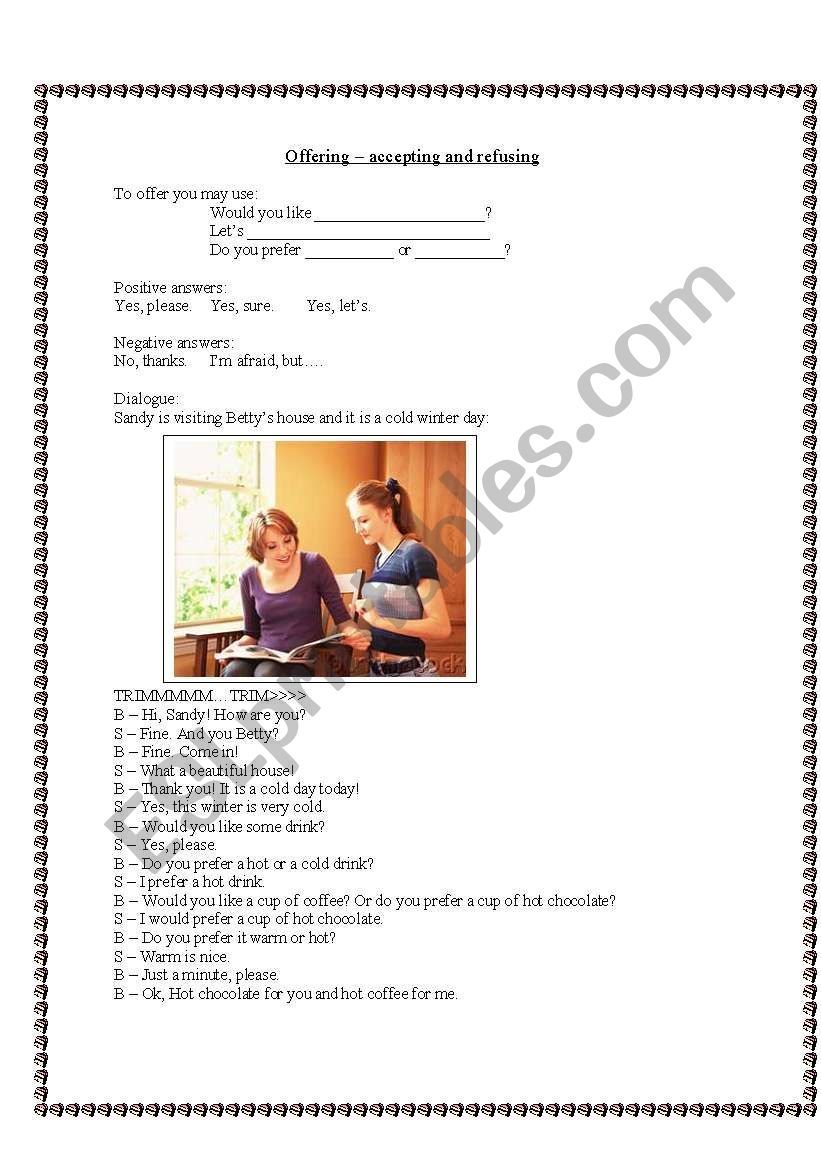 offering and accepting worksheet