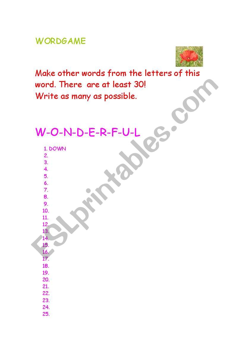 wordgame 1 worksheet