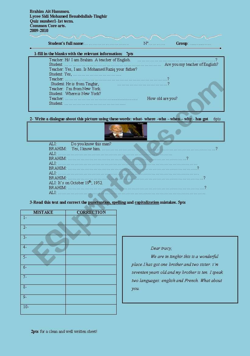 common core test worksheet