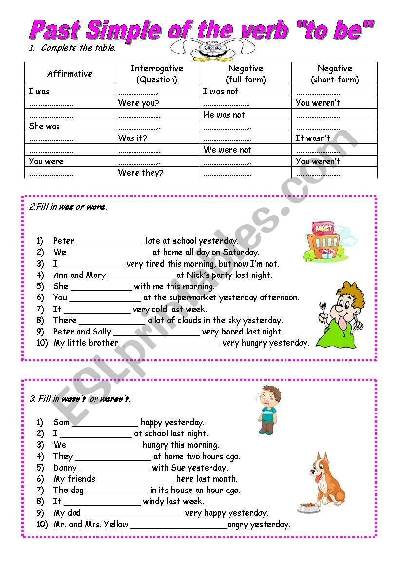 Simple Past of the verb To Be worksheet