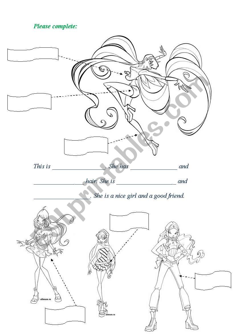 Winx - appearance - easy worksheet