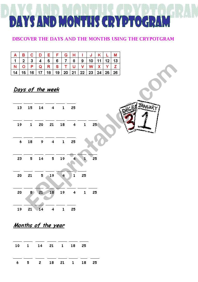 Days of the week  and Months Cryptogram 