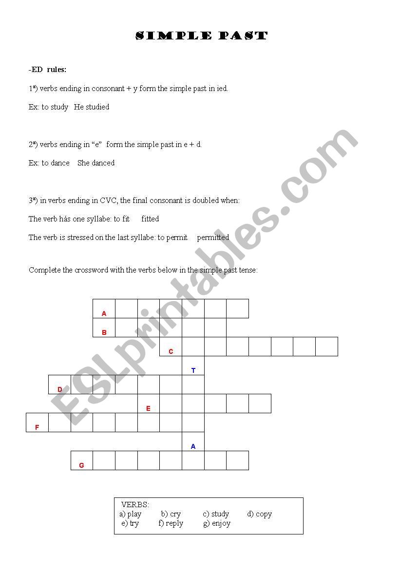 simple past rules worksheet