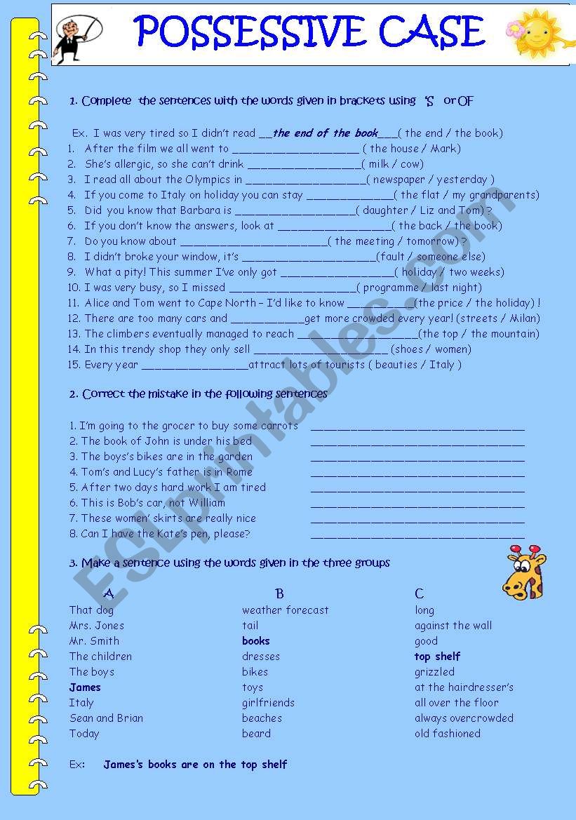 POSSESSIVE CASE worksheet