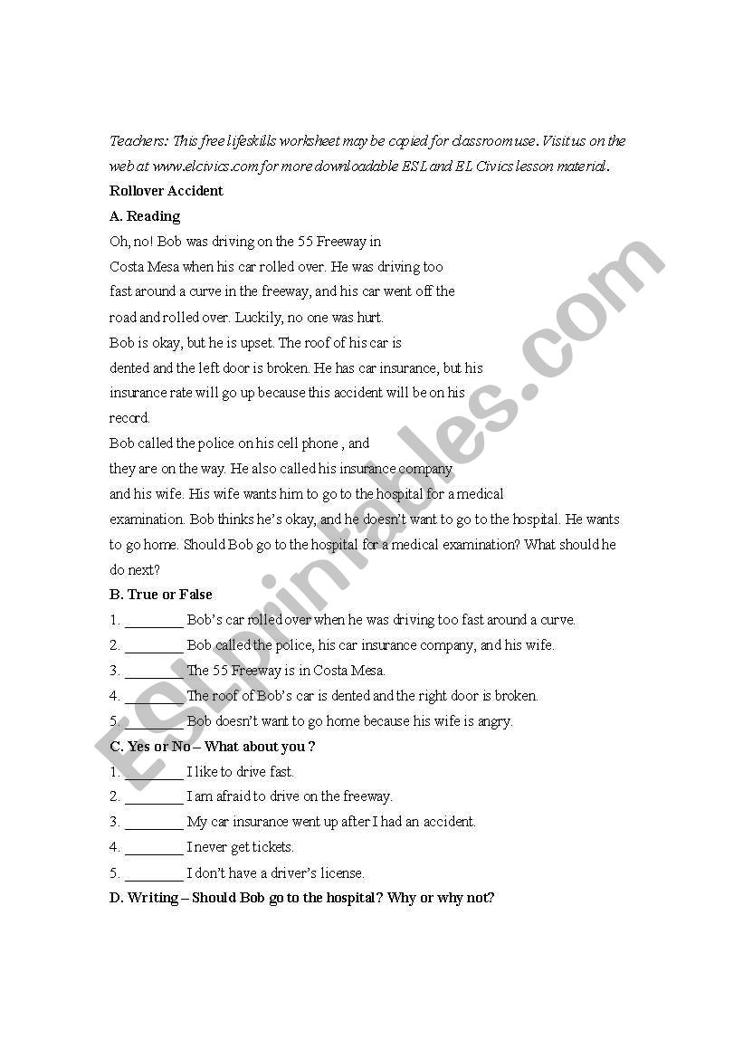 Reading activity Simple past worksheet