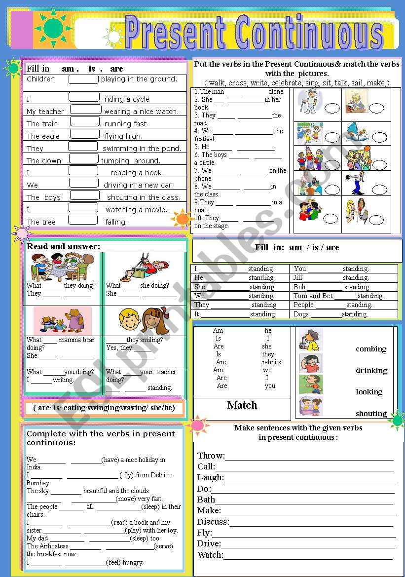 PRESENT CONTINUOUS(VERBS) worksheet
