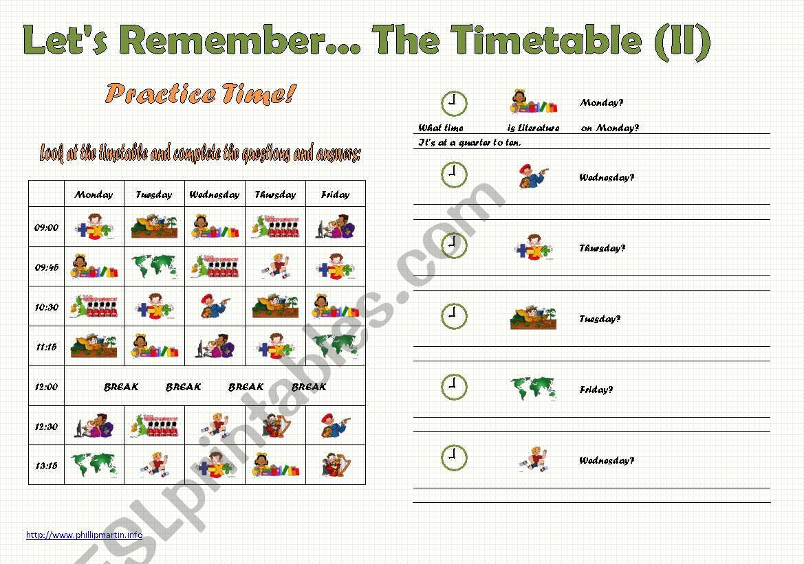 Lets Remember the Timetable (II) - Fully Editable