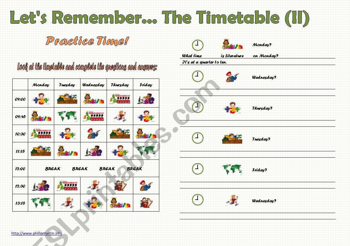 LetÂ´s Remember the Timetable (II) - Fully Editable