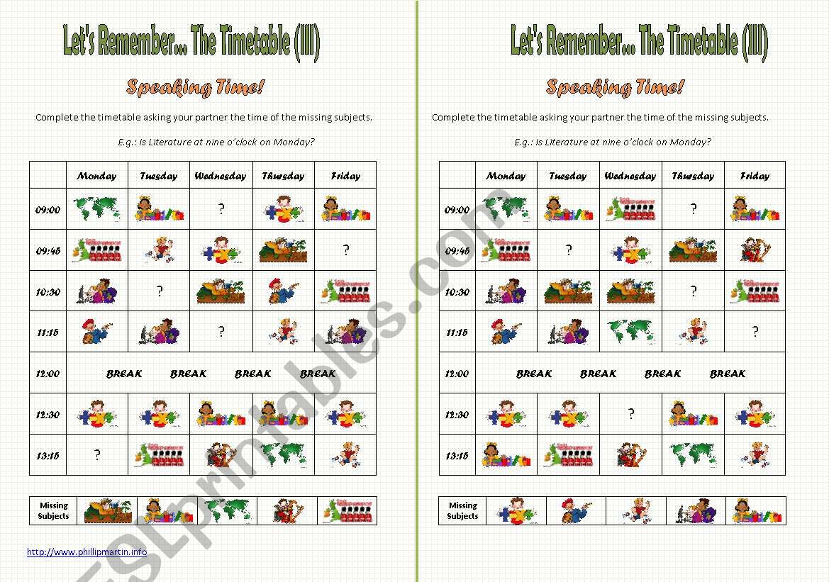Lets Remember the Timetable (III) - Fully Editable