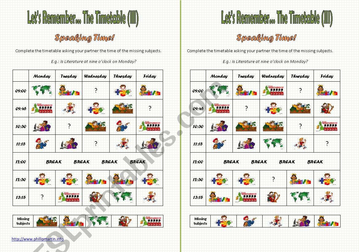 LetÂ´s Remember the Timetable (III) - Fully Editable