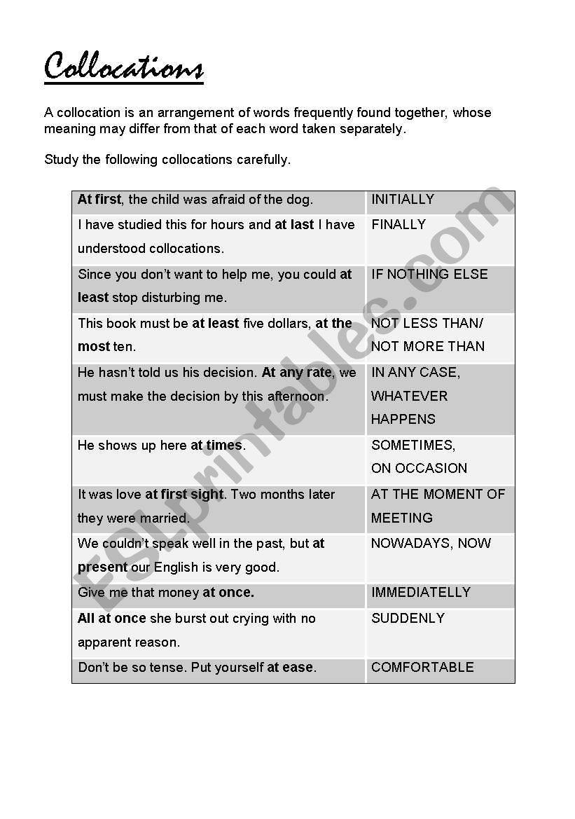 collocations worksheet