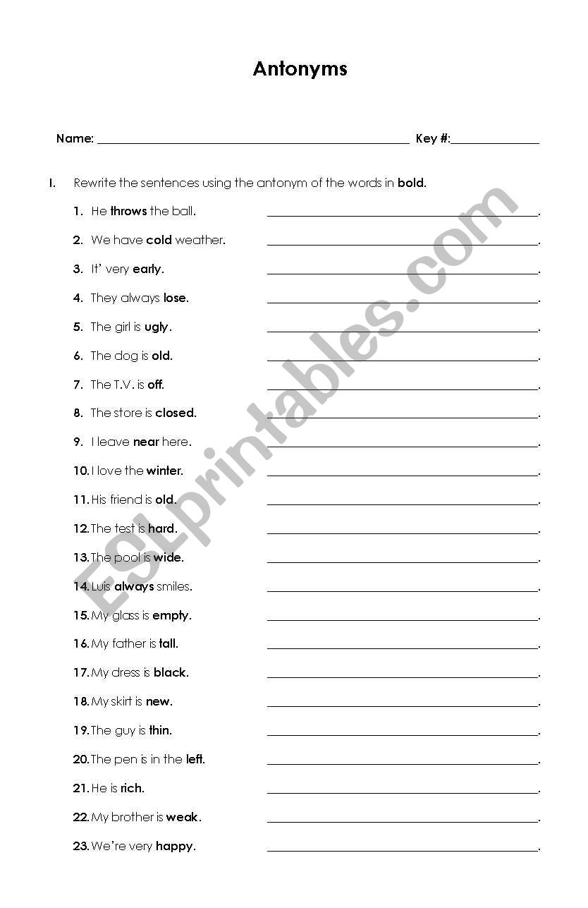 Antonyms worksheet