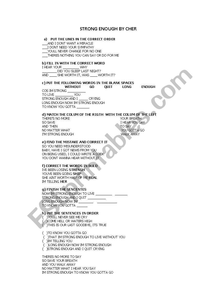 strong enough worksheet
