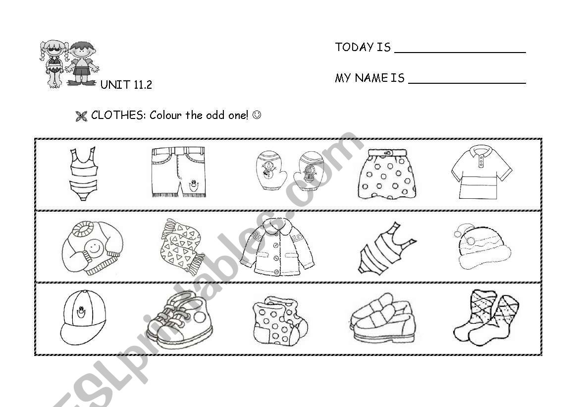 CLOTHES: Odd one out! worksheet