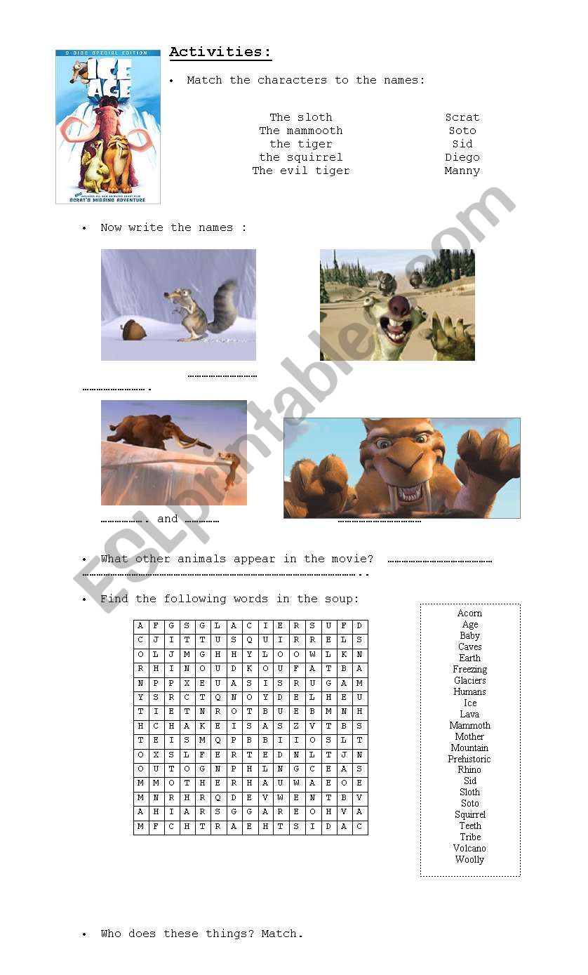 ice age worksheet