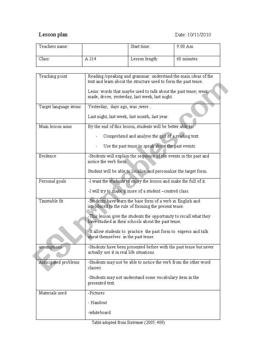 lesson plan communictive worksheet