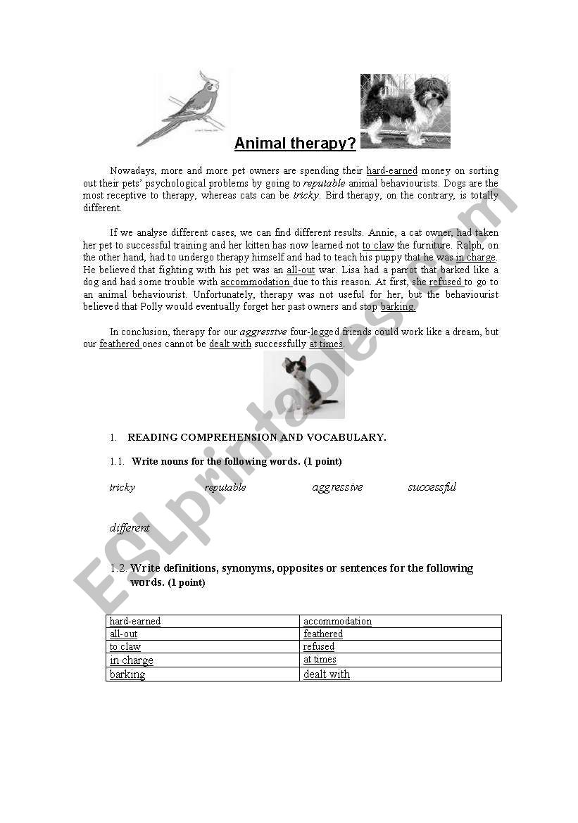 Animal Therapy worksheet